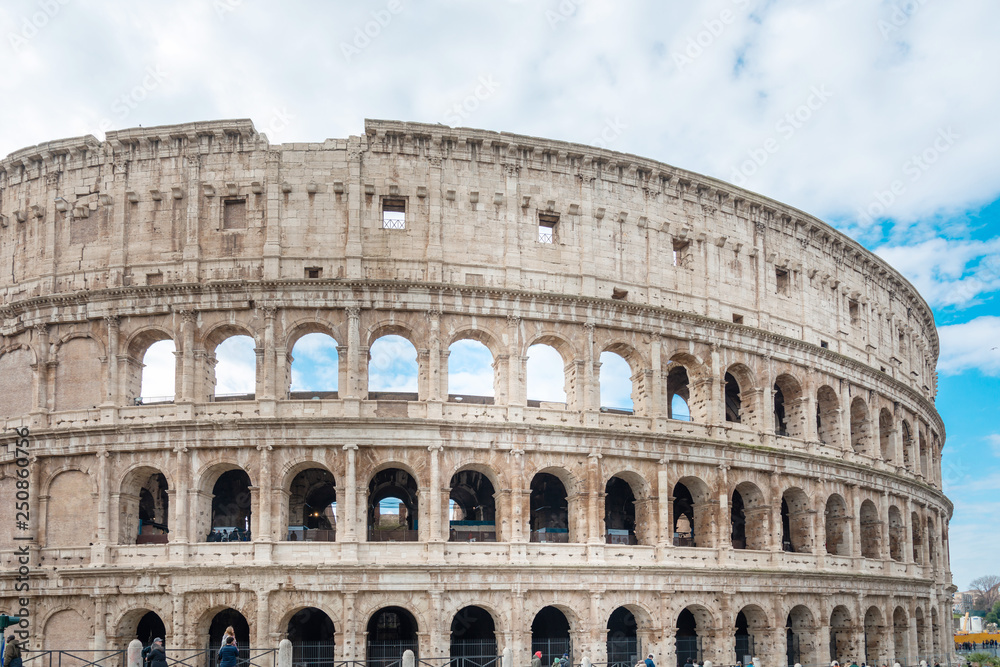 Fototapeta premium ROME, ITALY - January 17, 2019: Roman amphitheatres in Rome, circular or oval open-air venues with raised seating built by the Ancient Romans, Rome, ITALY