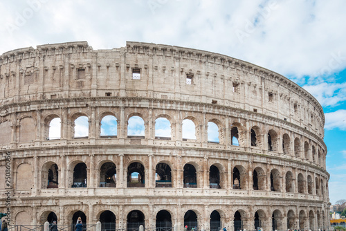ROME  ITALY - January 17  2019  Roman amphitheatres in Rome  circular or oval open-air venues with raised seating built by the Ancient Romans  Rome  ITALY