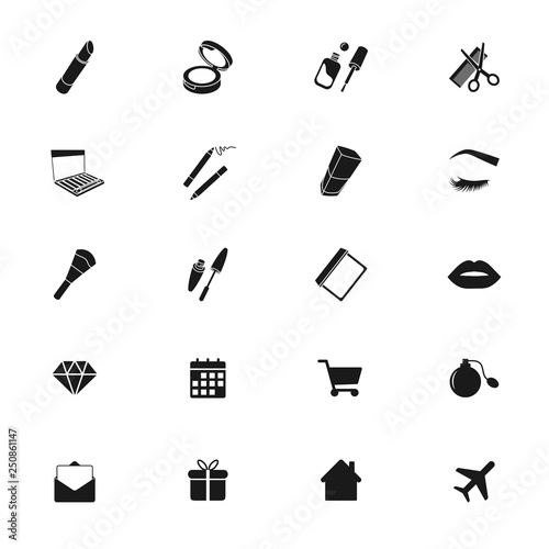 Beauty shop icons, makeup and cosmetics set, black silhouettes