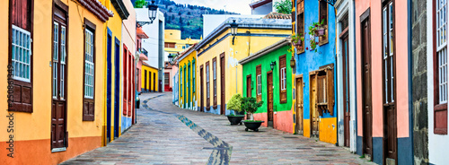 Colorful old streets of Los llanos de Aridane. traditional architecture of  Canary islands. La Palma