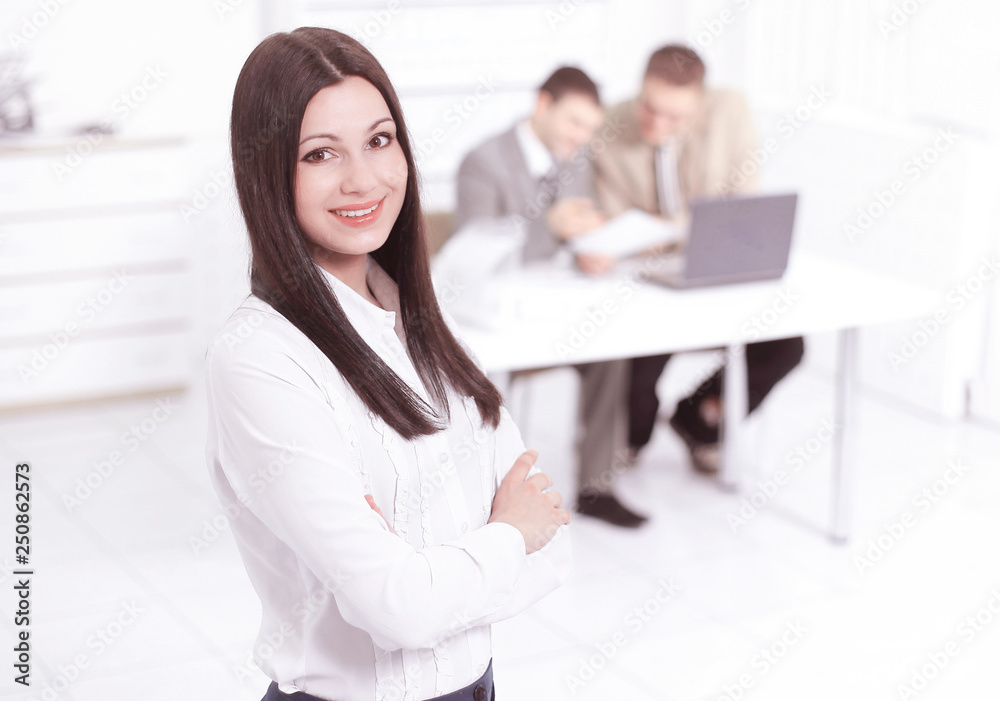 portrait of a woman Manager on the background of the office portrait of a woman Manager on the background of the office