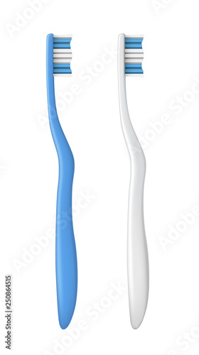 Vector realistic blue and white toothbrush isolated on white background