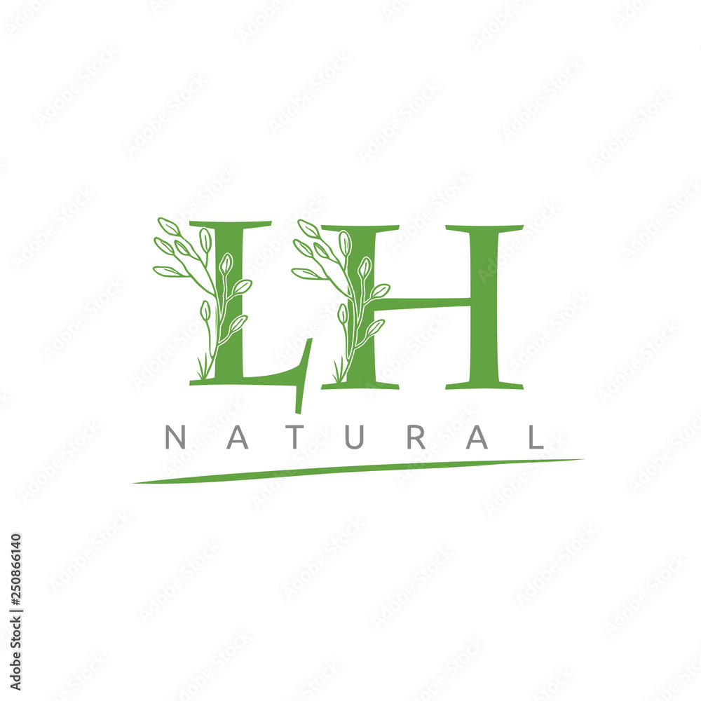 Nature Green Leaf LH Letter Logo Nature Green Leaf LH Letter Logo