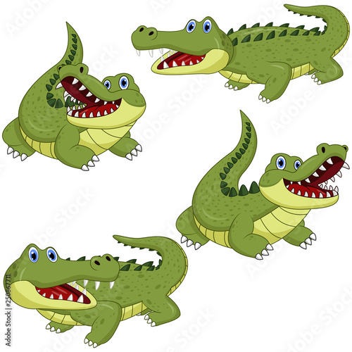 Cartoon green crocodile collection set 