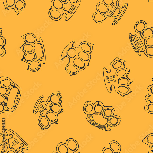 Black line brass knuckles - vintage typography seamless pattern