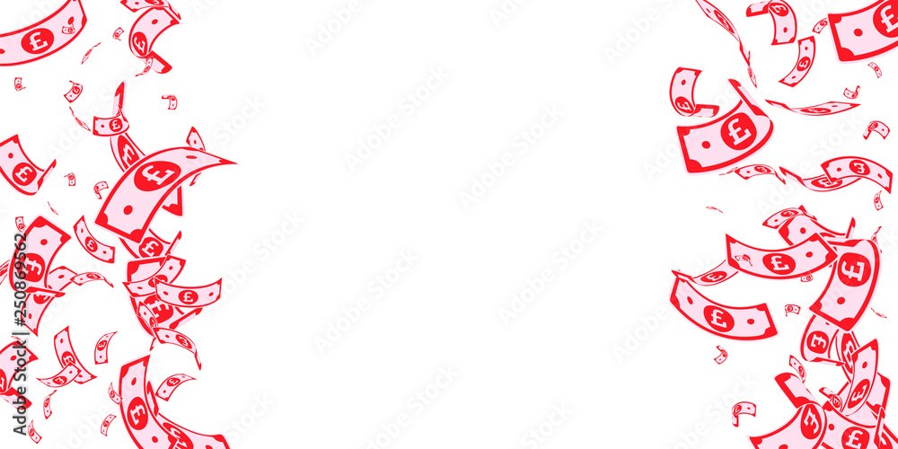 Obraz premium British pound notes falling. Random GBP bills on w