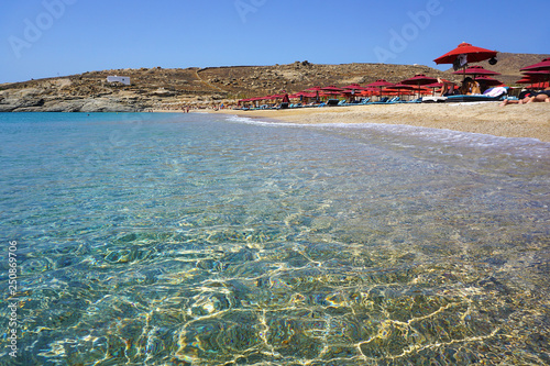 Beautiful panoramic view of Lia beach bay in Mykonos photo