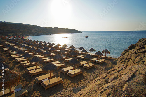 Beautiful panoramic view of Lia beach bay in Mykonos photo