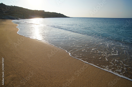 Beautiful panoramic view of Lia beach bay in Mykonos photo