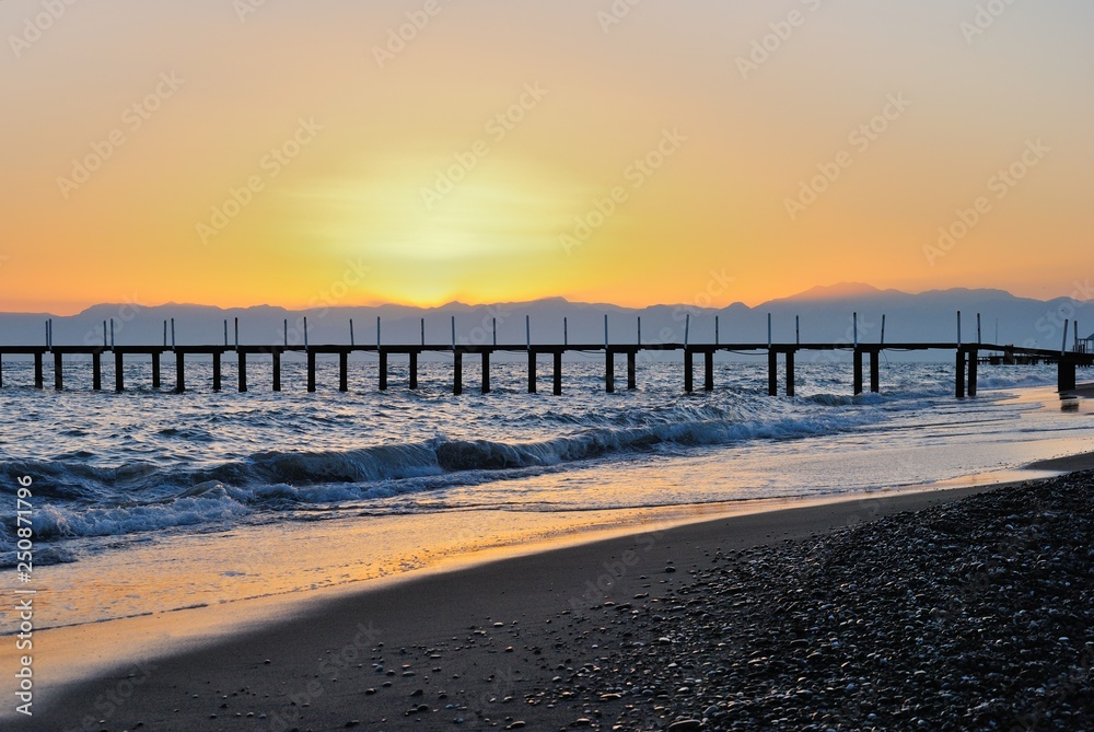 Sunset on the Mediterranean sea in Belek, Antalya, Turkey