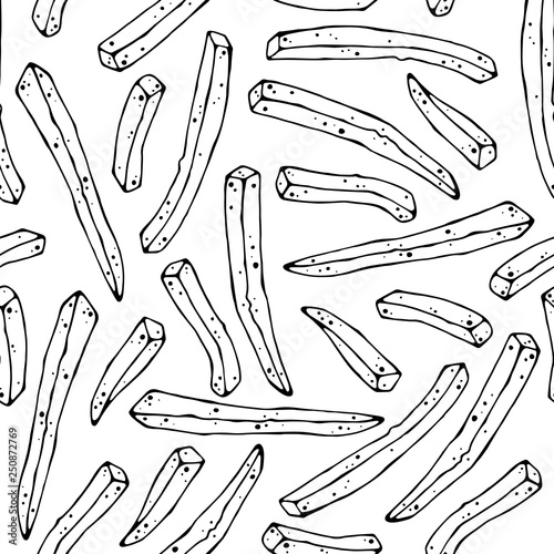 Vector pattern on the fast food theme: french fries.