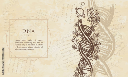 DNA. Renaissance background. Medieval manuscript, engraving art