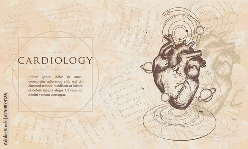 Wallpaper Mural Cardiology. Anatomocal heart in space. Mecical concept. Renaissance background. Medieval manuscript, engraving art Torontodigital.ca
