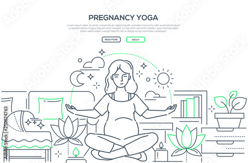 Pregnancy yoga - modern line design style web banner