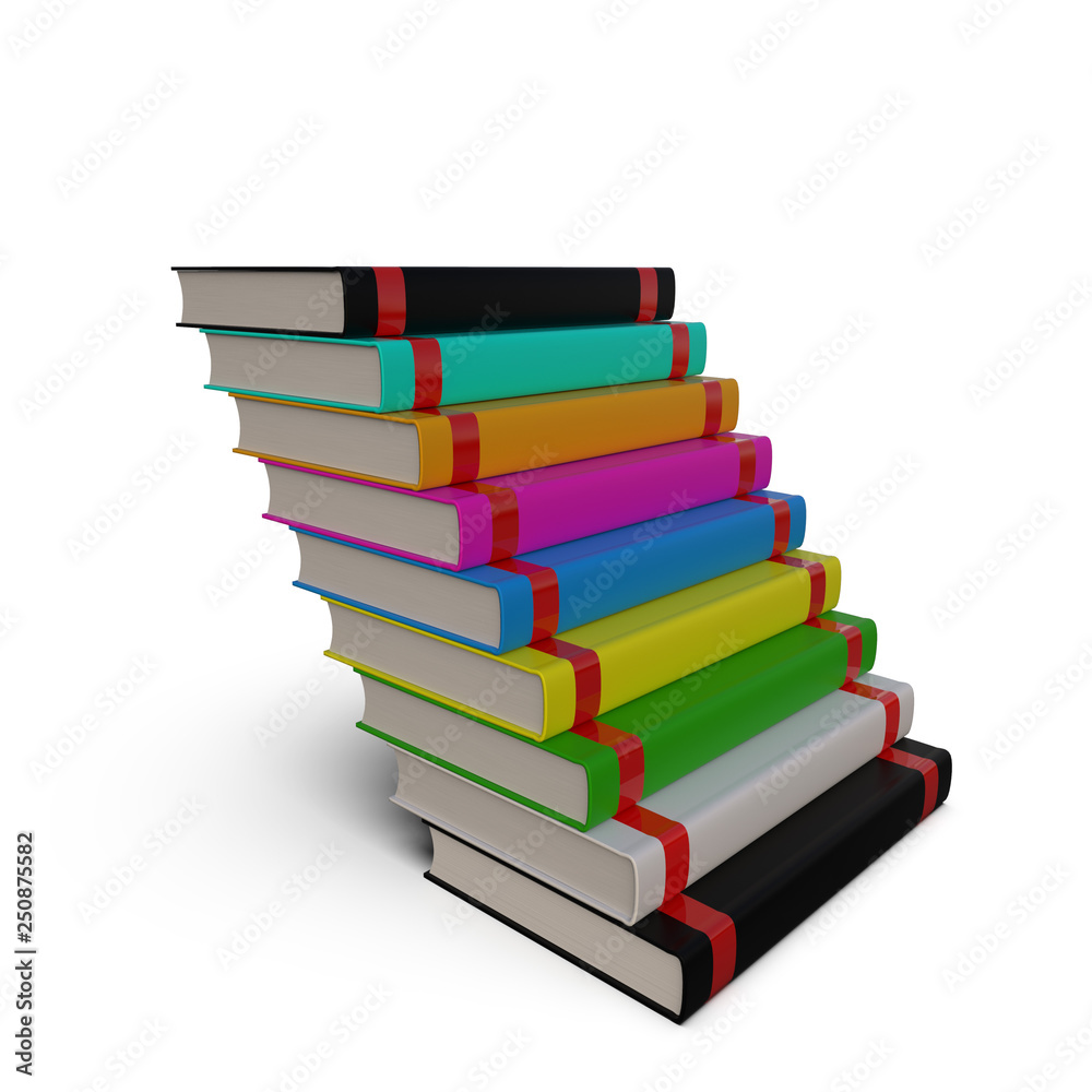 Stack of books isolated on white background. The concept of self-development. 3D Rendering Stack of books isolated on white background. The concept of self-development. 3D Rendering