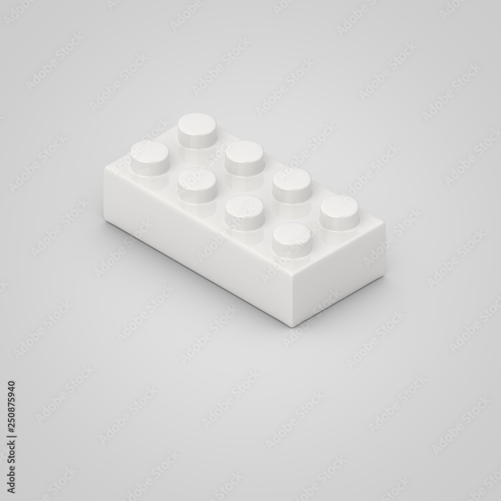 Fototapeta premium White toy building block brick for children. 3d render isolated on white background.