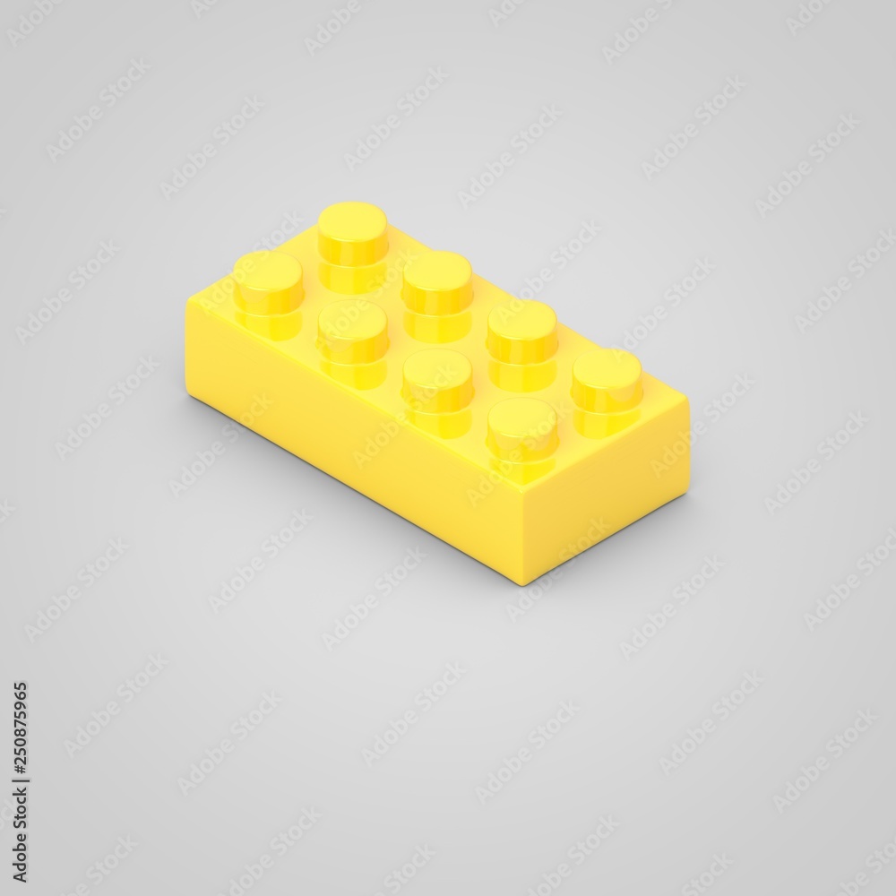 Fototapeta premium Yellow toy building block brick for children. 3d render isolated on white background.