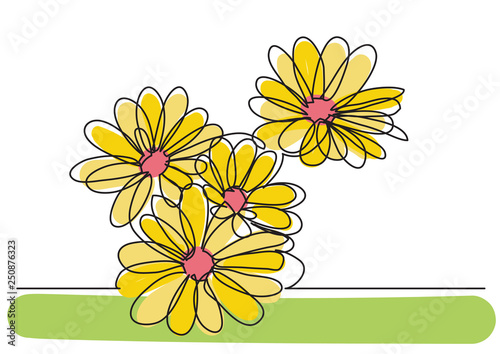 single line drawing of beautiful flowers
