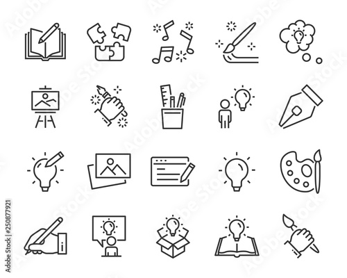 set of creative icons , such as thinking, drawing, work, education