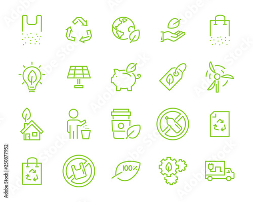 set of eco plastic icons, such as reuse, recycle, nature, green energy, zero waste