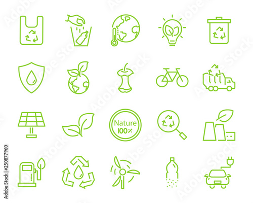set of eco plastic icons, such as reuse, recycle, nature, green energy, zero waste