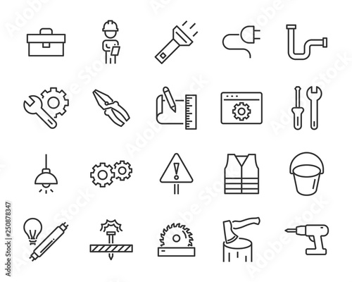set of work icons, such as engineer, carpenter, construction, builder photo