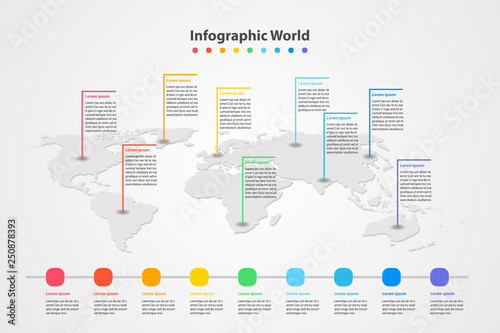 Fototapeta Naklejka Na Ścianę i Meble -  infographic country world map, international world flags, continents background