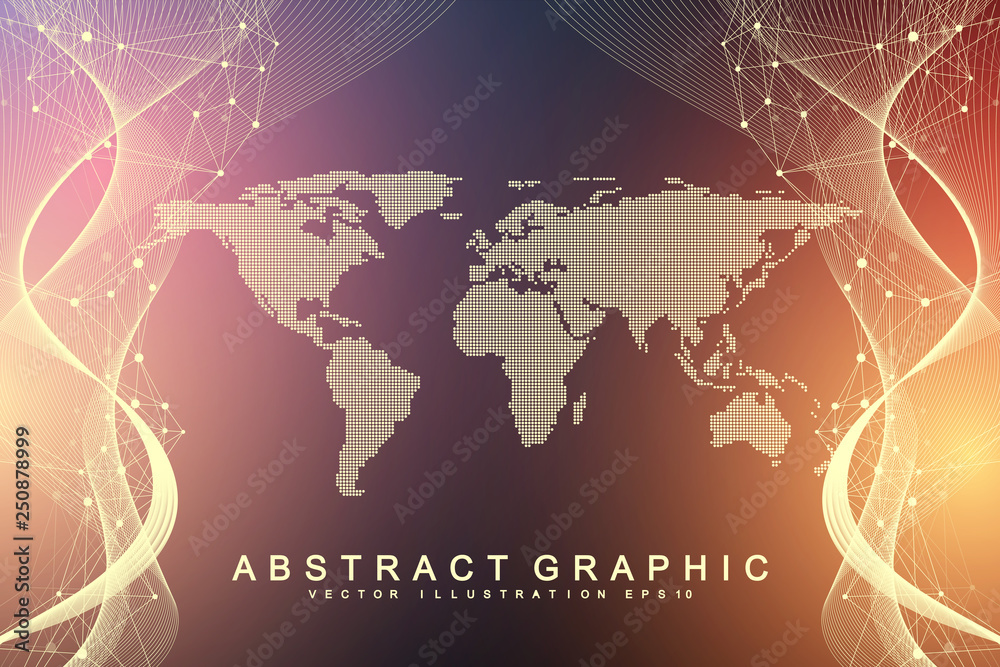 Geometric abstract background with connected line and dots. Network and connection background for your presentation. Graphic polygonal background. Scientific vector illustration. Geometric abstract background with connected line and dots. Network and connection background for your presentation. Graphic polygonal background. Scientific vector illustration.