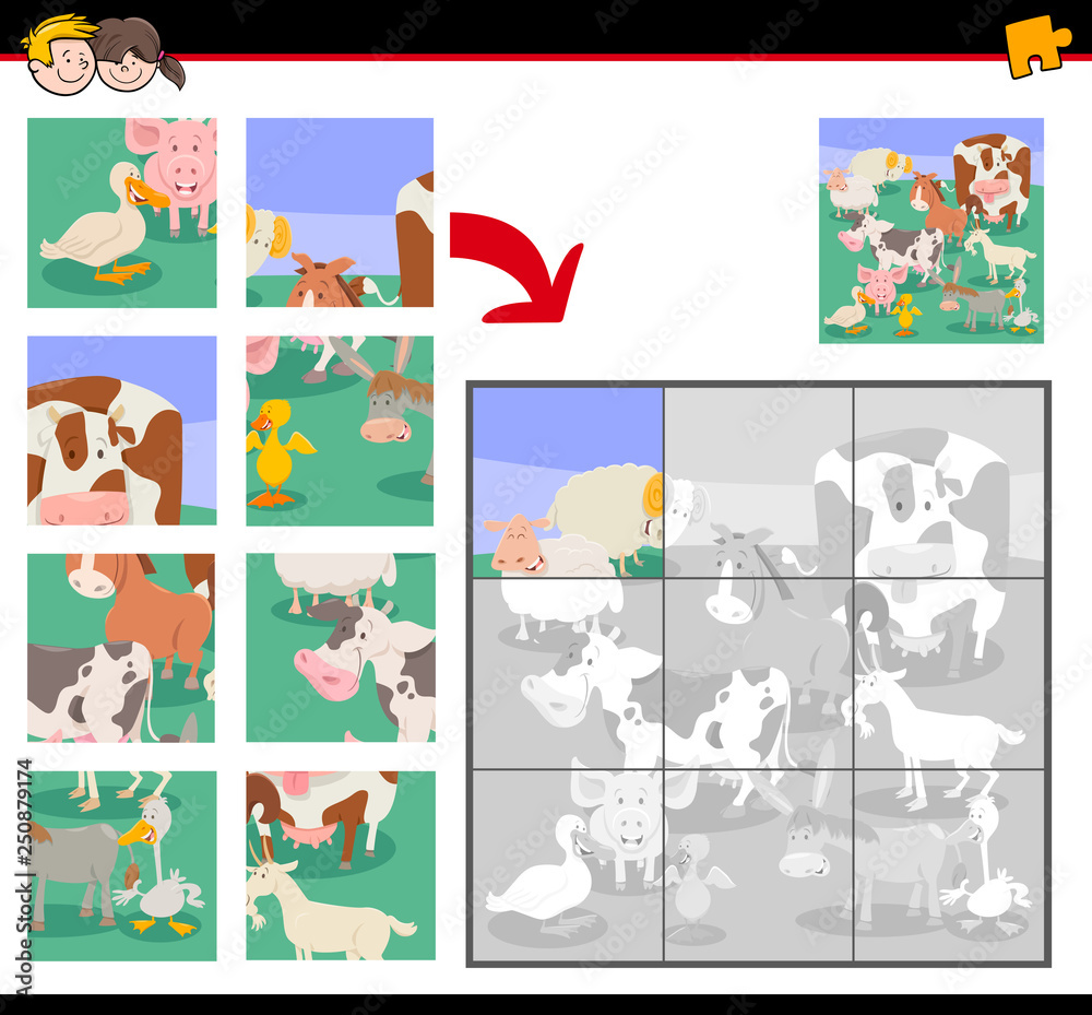 jigsaw puzzle game with cartoon farm animals