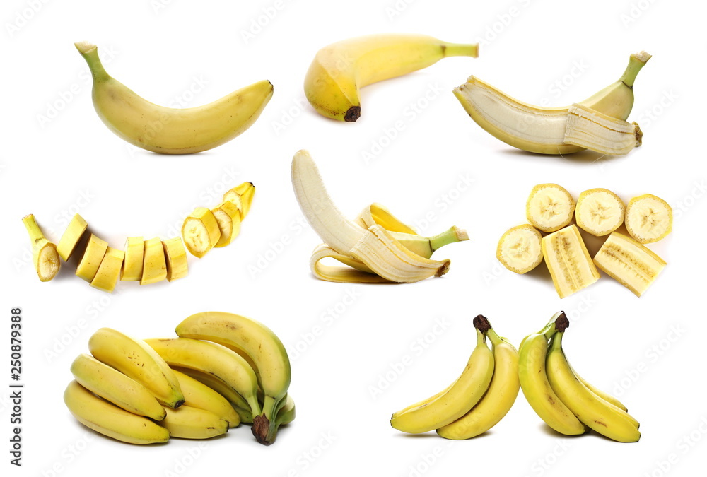 Set of bananas isolated on white background, with clipping path Set of bananas isolated on white background, with clipping path