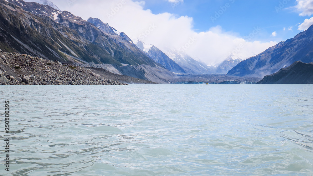 Tasman Glacier and Lake near Mount Cook in New-Zealand