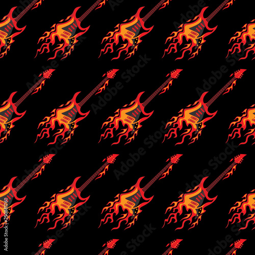 Flying Burning Guitars Seamless Pattern Background Vector Illustration