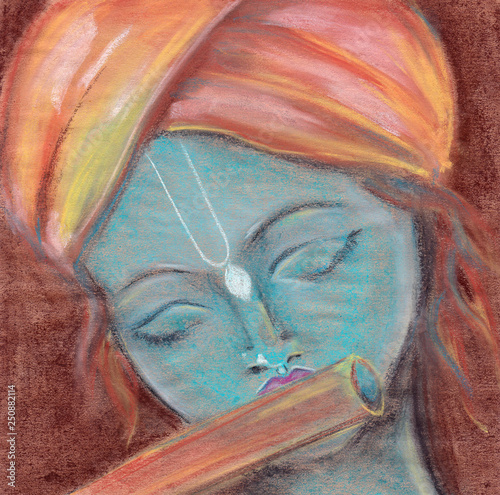 Lord Krishna pastel painting from Russia