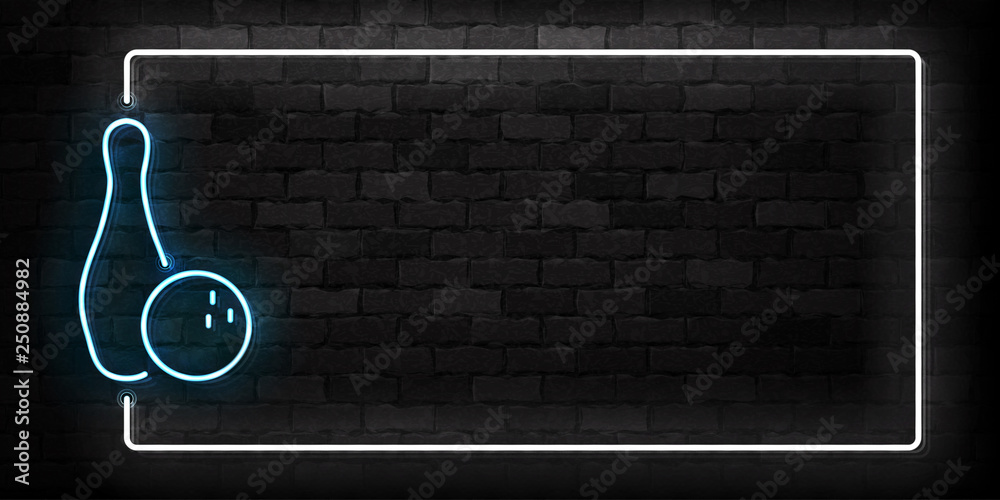 Vector realistic isolated neon sign of Bowling frame logo for