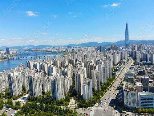 Canvas Print Aerial view cityscape of Seoul, South Korea
