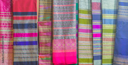 Beautiful patterned on the northern thai style garment and clothing for sale at the local flea market.