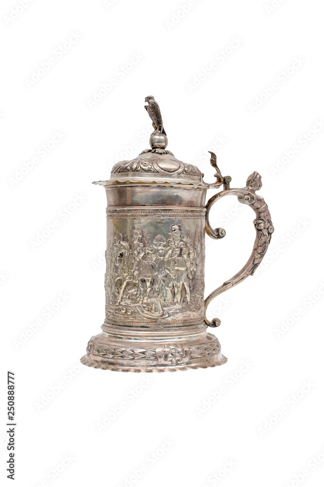 Antique Silver Beer mug on a white background. Antique Silver Beer mug on a white background.