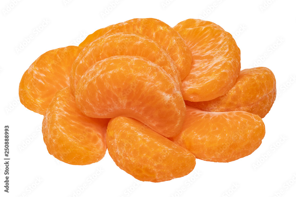 Mandarine isolated. Close-up of fresh ripe peeled mandarin orange tangerine or clementine isolated on a white background. Macro. Mandarine isolated. Close-up of fresh ripe peeled mandarin orange tangerine or clementine isolated on a white background. Macro.