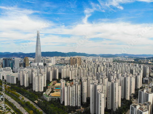 Canvas Print Aerial view cityscape of Seoul, South Korea