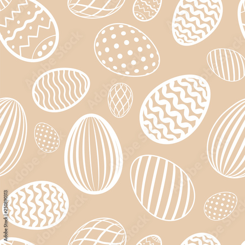 Easter egg seamless pattern. Milk chocolate color, holiday eggs texture. Simple abstract decorative template Happy Easter celebration. Stylized cute ornament wallpaper, fabric. Vector illustration