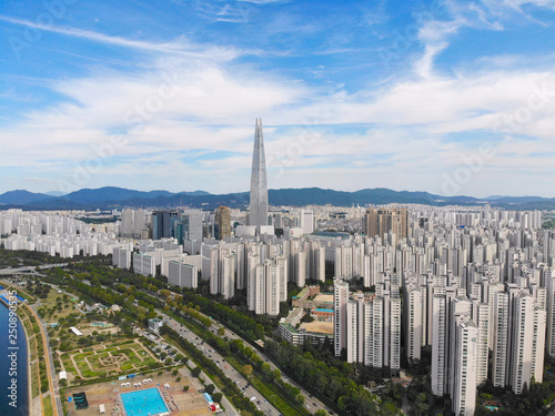 Photography Aerial view cityscape of Seoul, South Korea