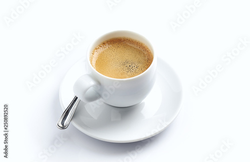 Cup of coffee isolated on white background. Copy space.