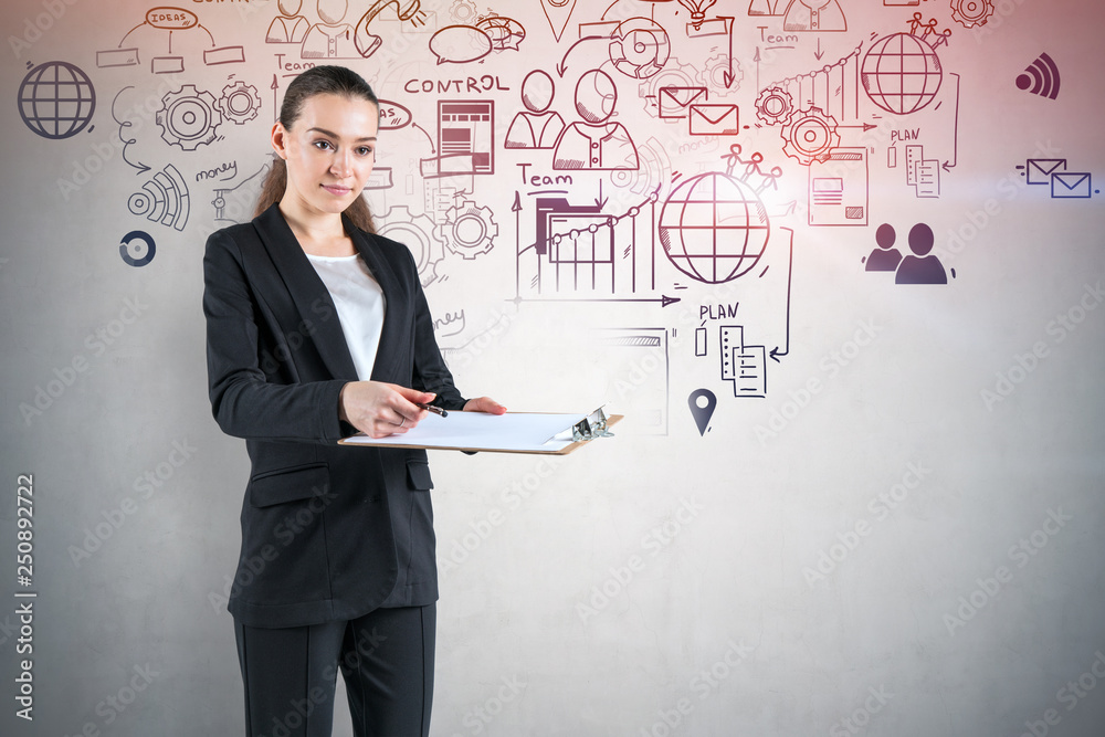 Businesswoman with clipboard, business plan Businesswoman with clipboard, business plan