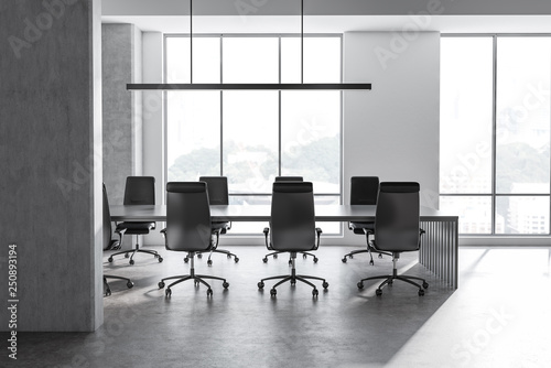 White and concrete meeting room interior