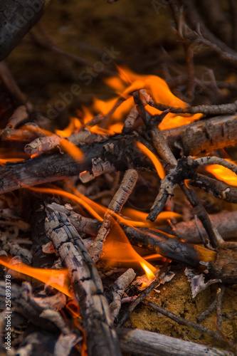 Burning coals in the fire