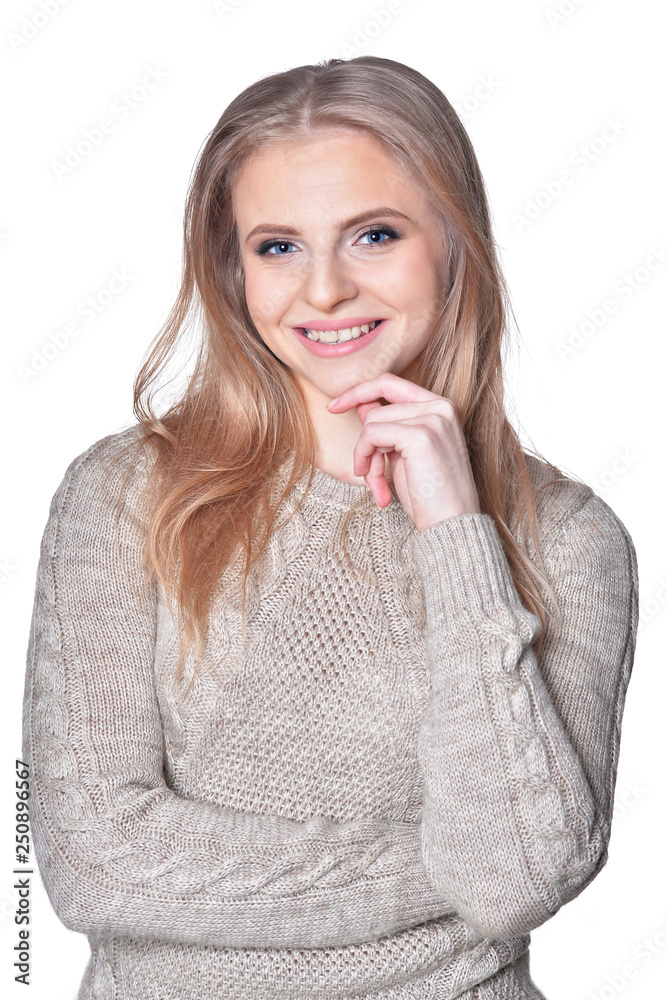Portrait of young woman on white background Portrait of young woman on white background