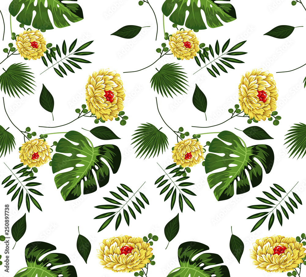 Trendy  seamless beautiful artistic summer tropical pattern with exotic palm pattern 