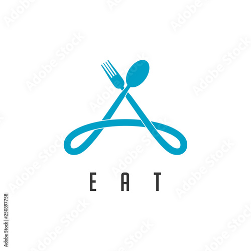 Restaurant Logo Vector.The fork And Spoon Connected Together Form The Initials Of The Letter A.