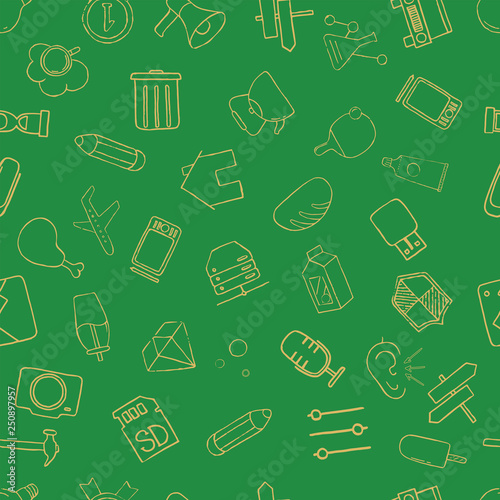 Set of diverse technological items and equipment doodle icons