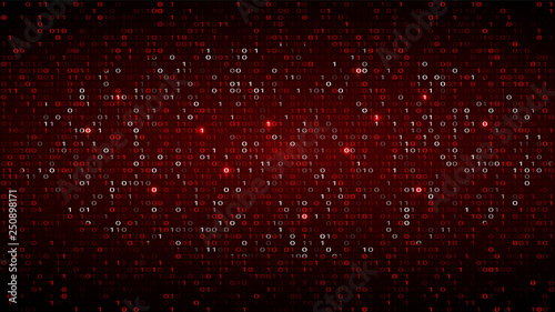 Tech Binary Code Dark Red Background. Cyber Attack